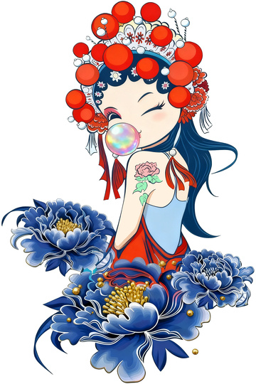 卡通戏曲人物花卉插画