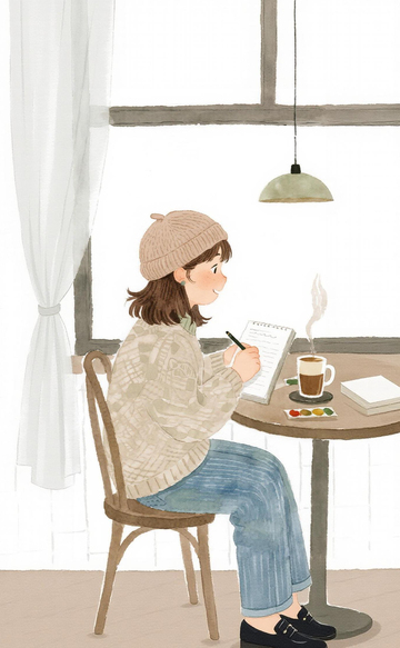 温馨室内写作插画
