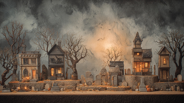 恐怖墓地鬼屋夜景