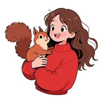 卡通女孩与松鼠插画