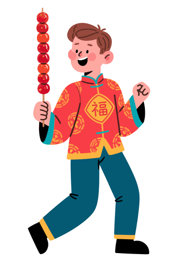 春节喜庆插画小男孩糖葫芦