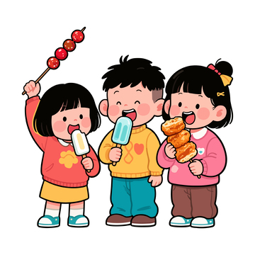 卡通欢乐孩童美食插画