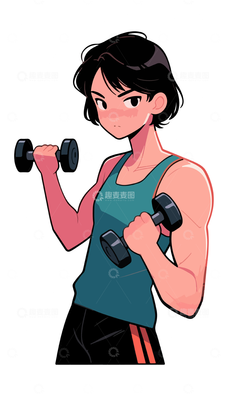 源文件下载【趣麦麦图】哑铃运动健身人物插画4