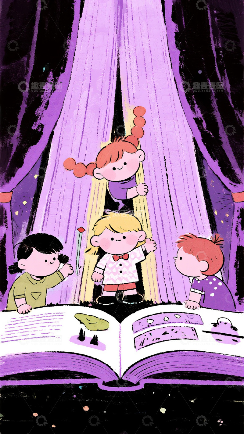 高清大图下载【趣麦麦图】童话插画：书本里的孩童冒险