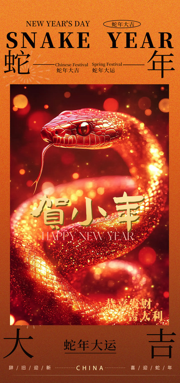 蛇年新春祝福海报设计