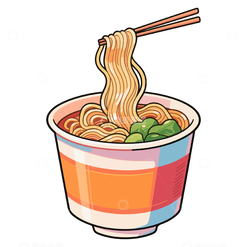 色彩鲜艳方便面插画素材