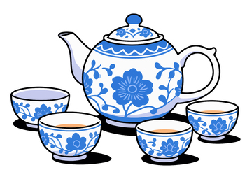 青花瓷茶具矢量图