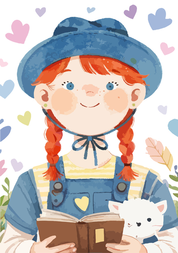 卡通少女阅读时光插画