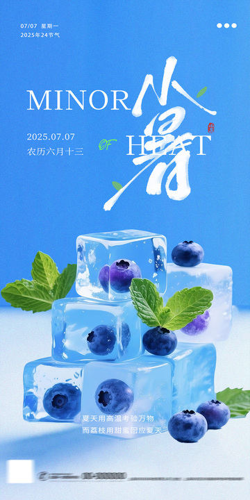 冰爽夏日蓝莓冰块小暑海报