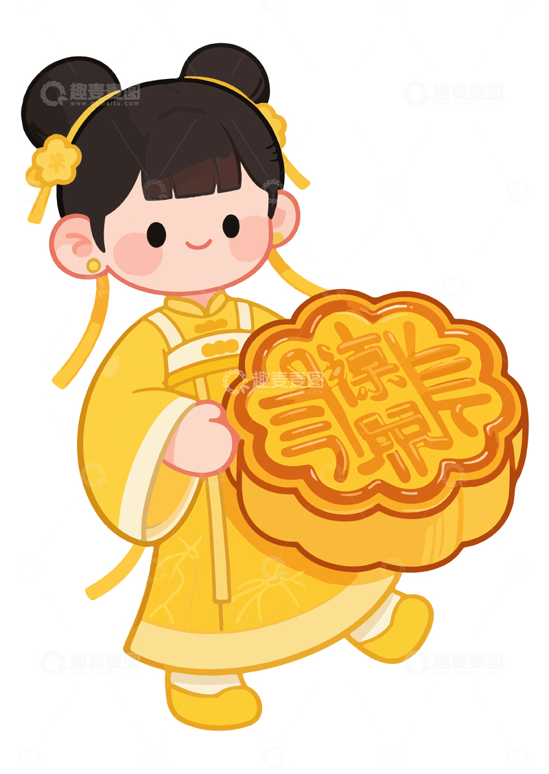 源文件下载【趣麦麦图】卡通风格中秋节月饼女孩设计图