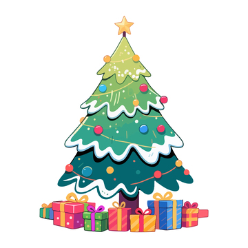 卡通圣诞树礼物盒矢量插画