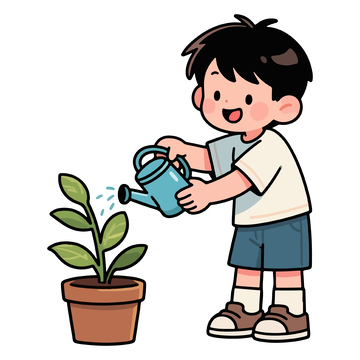 卡通浇水男孩插画素材