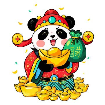 卡通熊猫喜庆财富插画