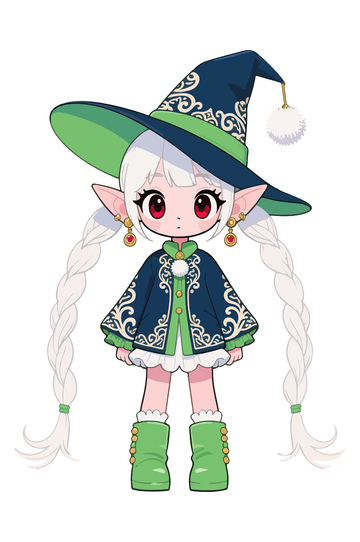 动漫风格小魔女插画设计素材