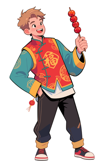 卡通新年喜庆人物糖葫芦插画