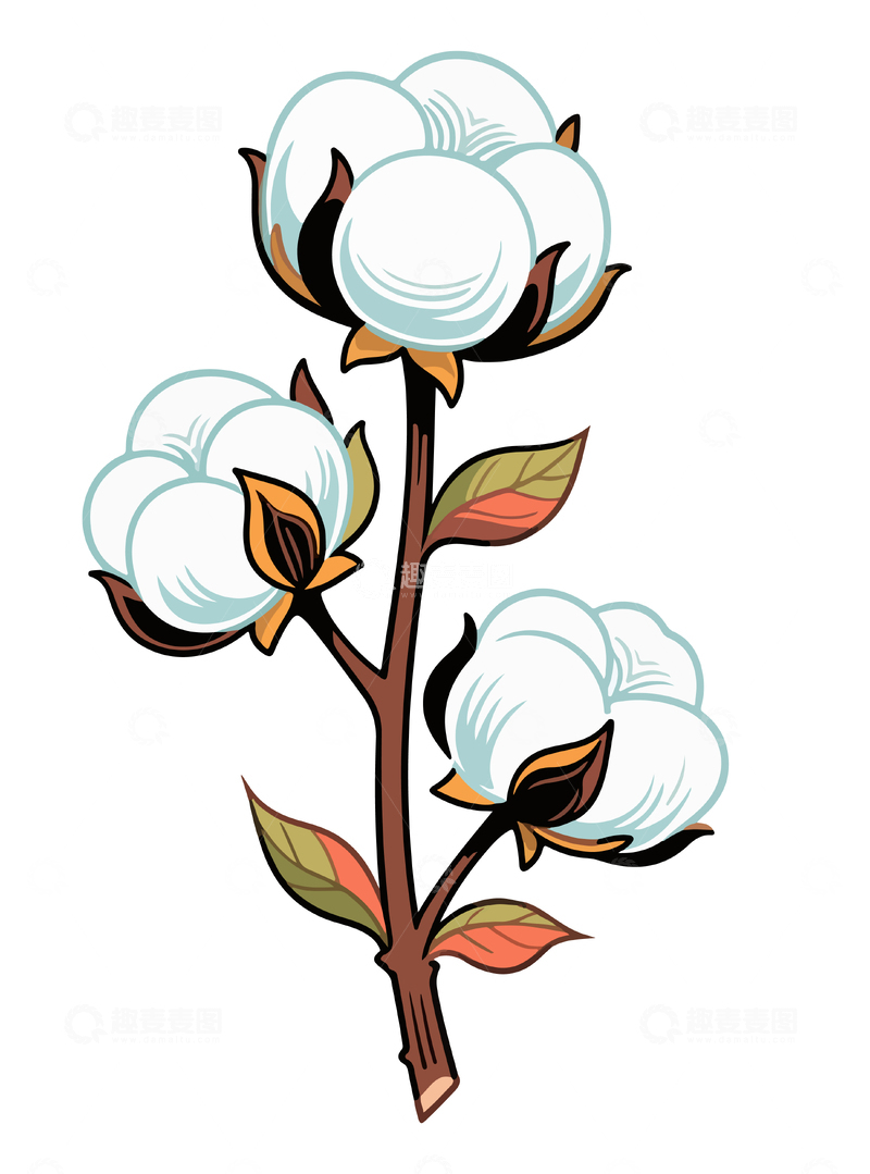 源文件下载【趣麦麦图】-卡通棉花枝插画设计元素