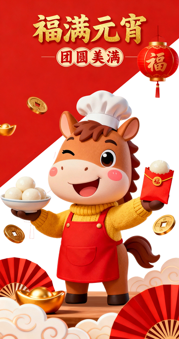 红色喜庆中国风国潮卡通小马马年海报7