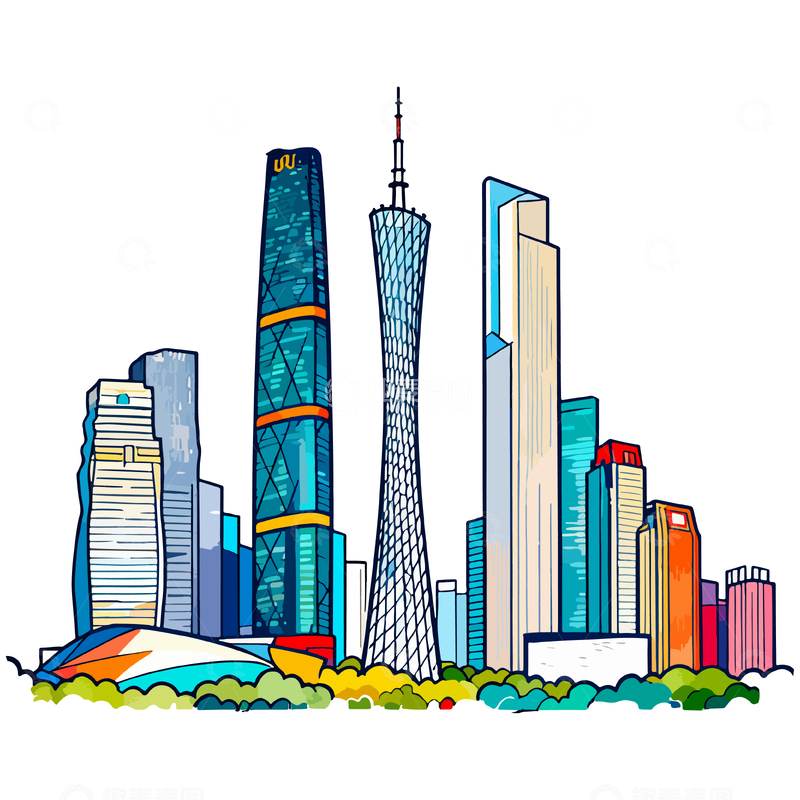 源文件下载【趣麦麦图】上海地标建筑群插画