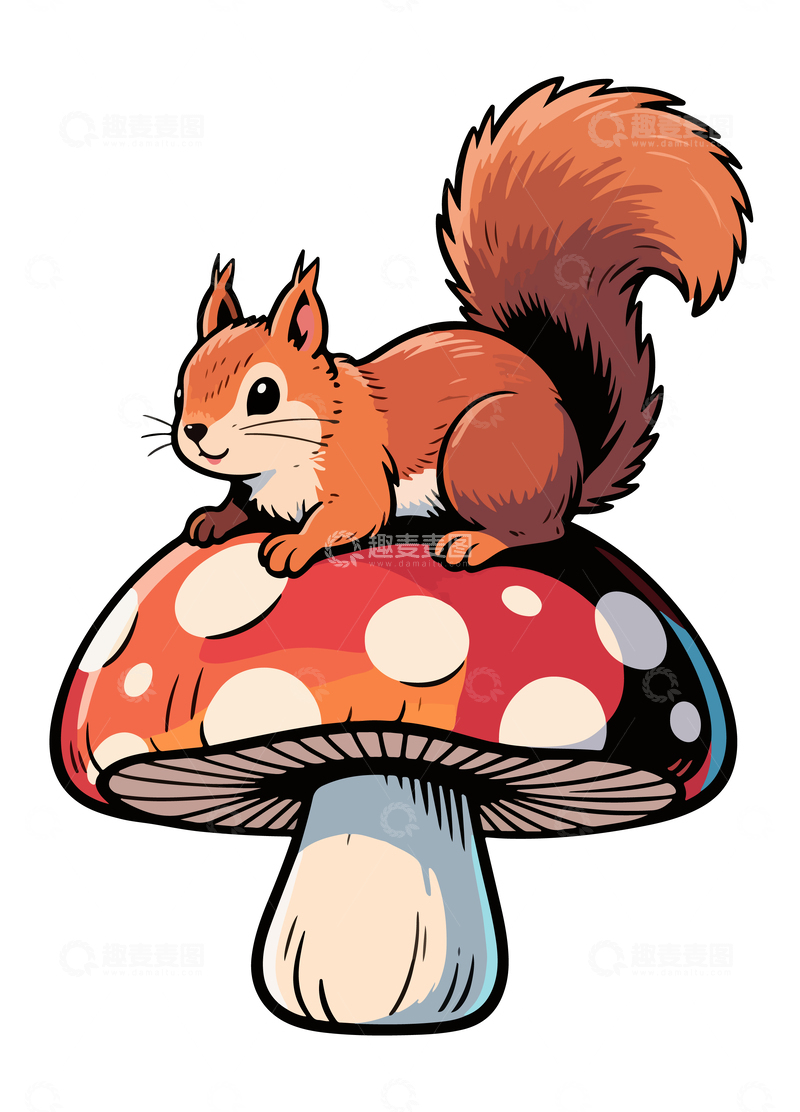 源文件下载【趣麦麦图】卡通松鼠蘑菇插画设计素材