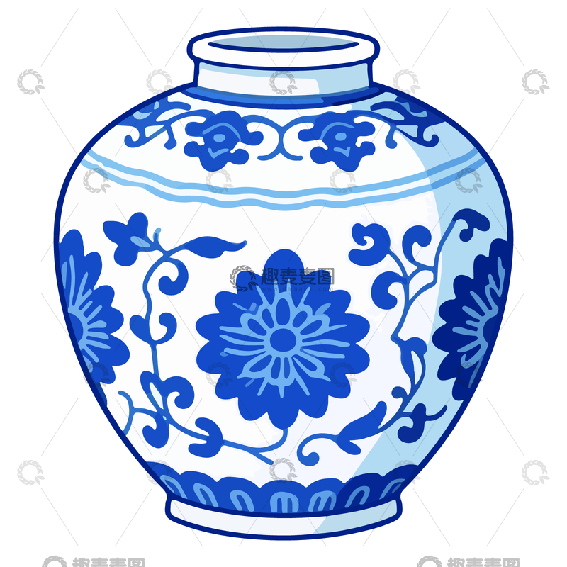 青花瓷花瓶图案设计素材