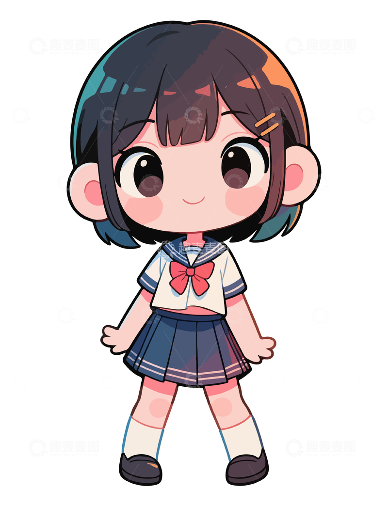 卡通校服女孩动漫形象设计素材