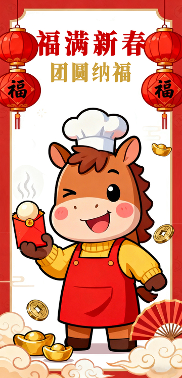 红色喜庆中国风国潮卡通小马马年海报8