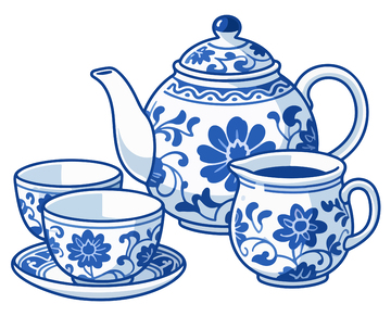 青花瓷茶具矢量图