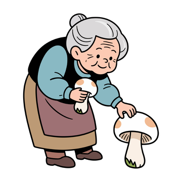 卡通老奶奶采蘑菇插画