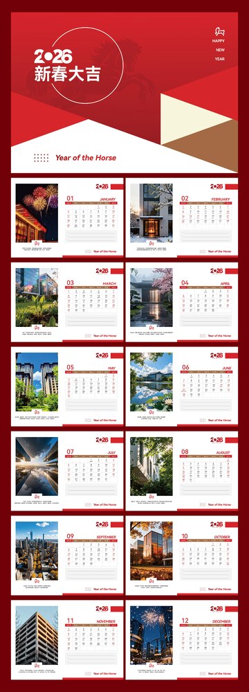 2026马年简约日历台历