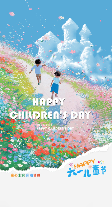 六一儿童节欢乐花海卡通海报