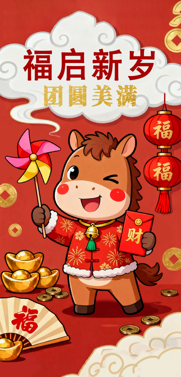 红色喜庆中国风国潮卡通小马马年海报4