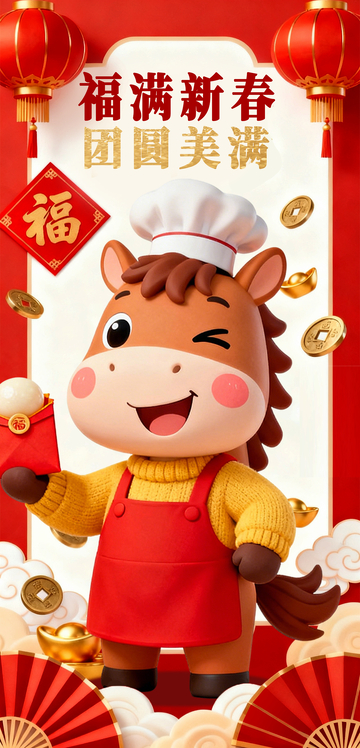 红色喜庆中国风国潮卡通小马马年海报5