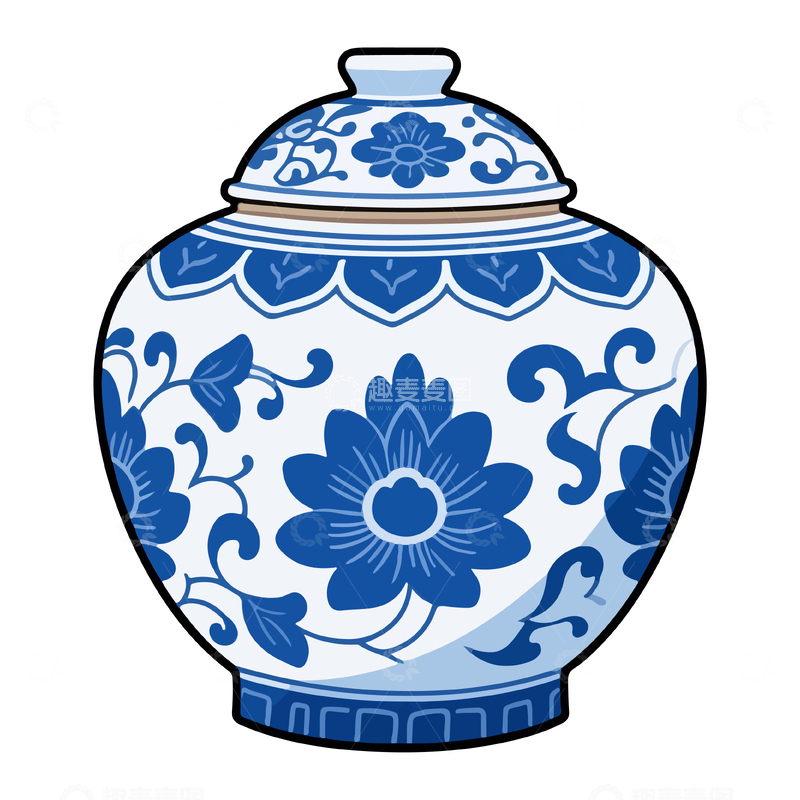 青花瓷花瓶装饰图案插画