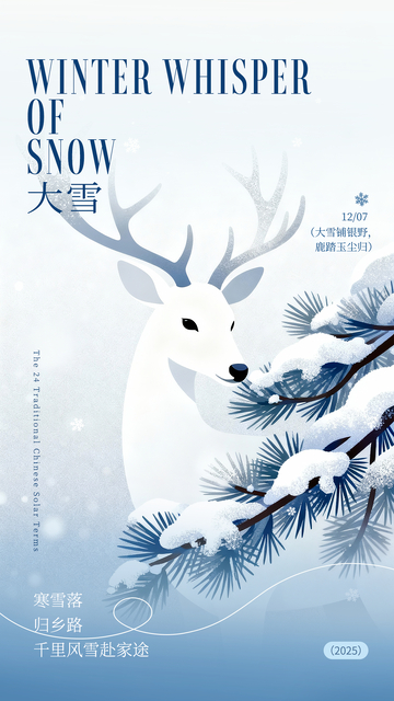 蓝白色大雪节气海报设计模板
