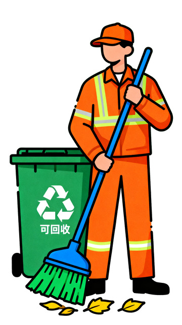 卡通插画环卫工