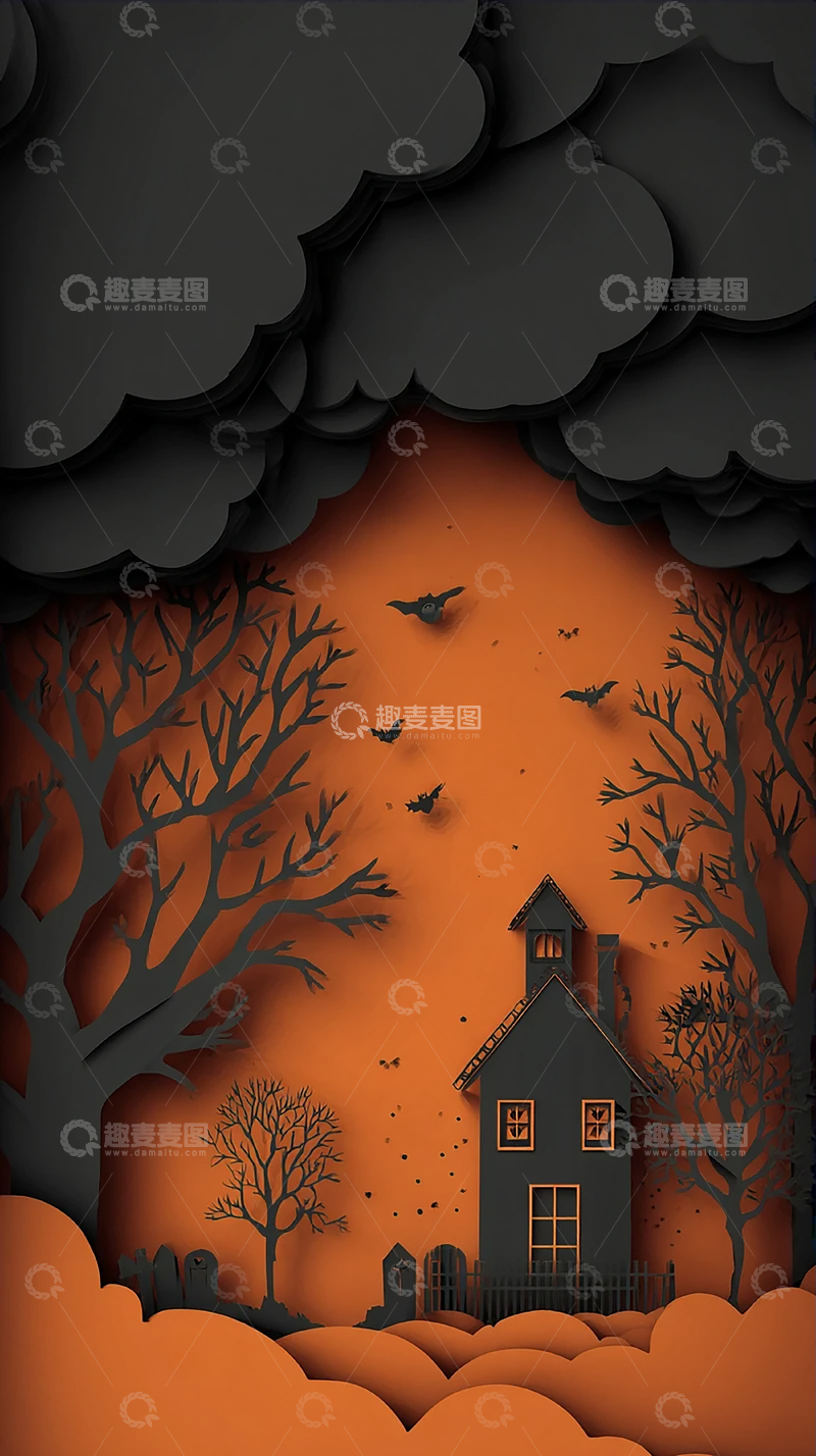 高清大图下载【趣麦麦图】黑暗夜晚的恐怖宅邸