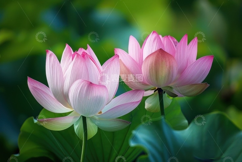 高清大图下载【趣麦麦图】盛开的两朵荷花花卉