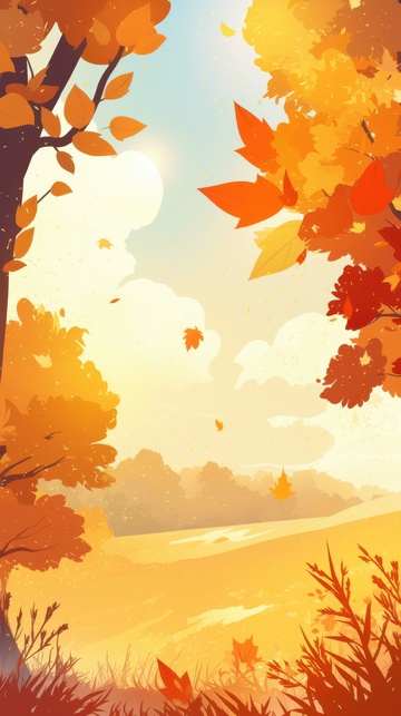 卡通简约手绘枫树美景