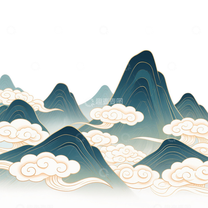 高清大图下载【趣麦麦图】山脉山峰国潮风免抠元素