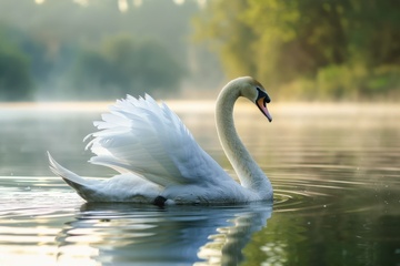 湖里游泳的一只天鹅