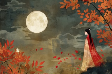 手绘简约月下女子