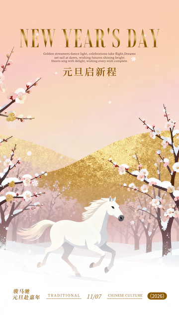 马年粉色 元旦新年海报设计模板