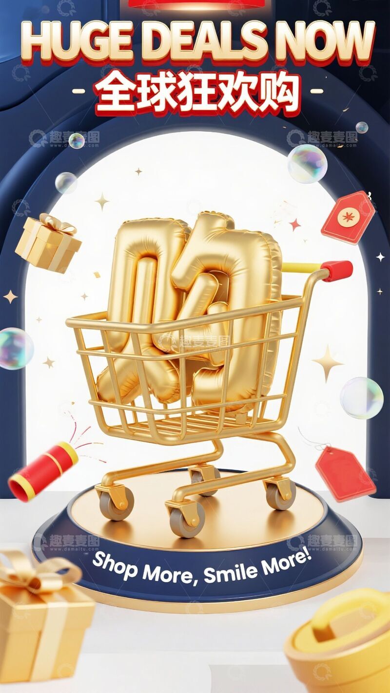 高清大图下载【趣麦麦图】3D渲染双11购物促销插画素材