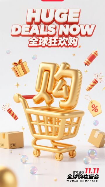 3D渲染双11购物礼品场景插画素材