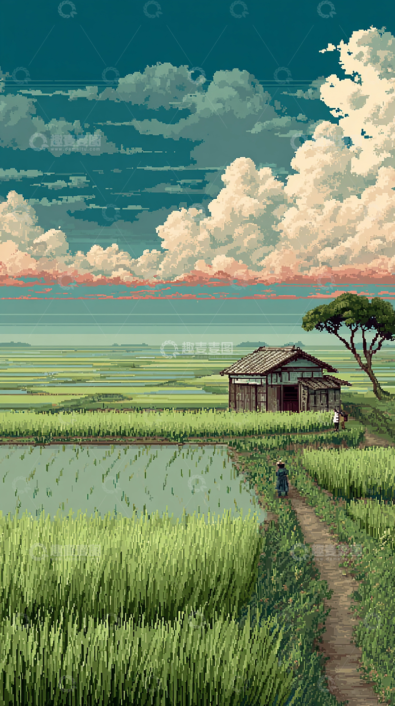 高清大图下载【趣麦麦图】夕阳下的农舍