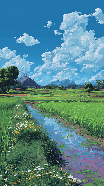 蓝天白云映绿野