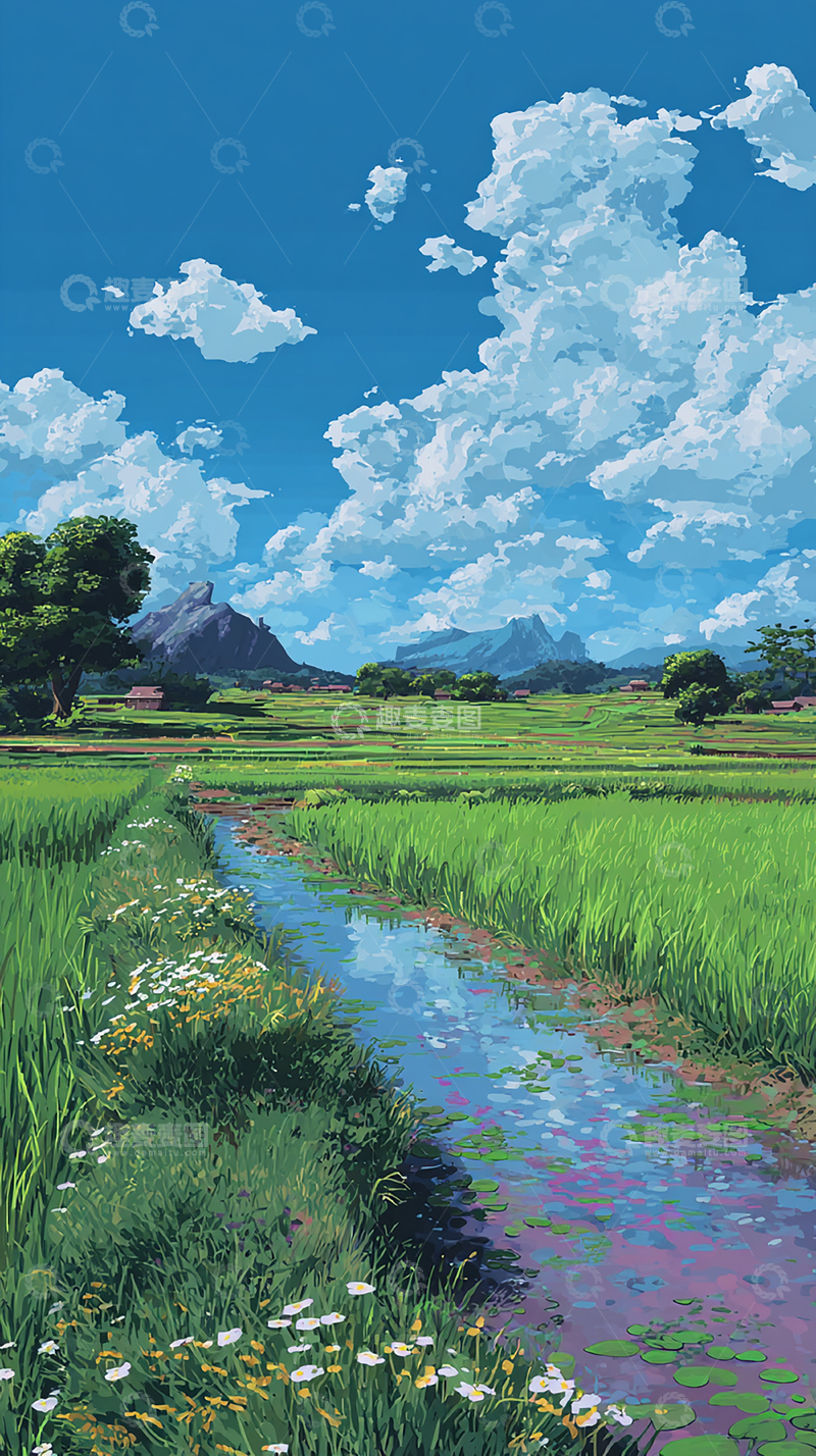 高清大图下载【趣麦麦图】蓝天白云映绿野
