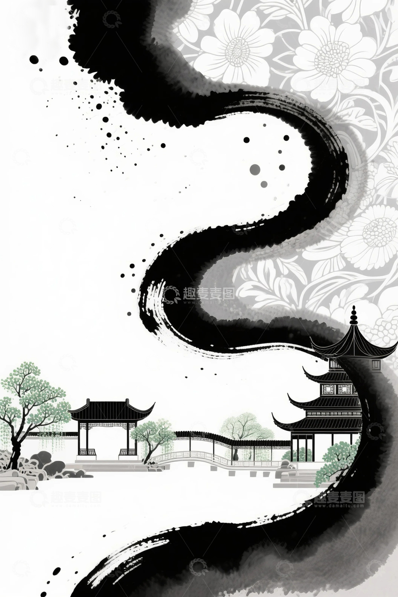 高清大图下载【趣麦麦图】水墨画山水画艺术背景8