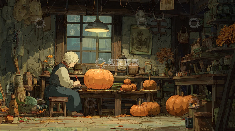 高清大图下载【趣麦麦图】南瓜艺术家的温馨创作时光