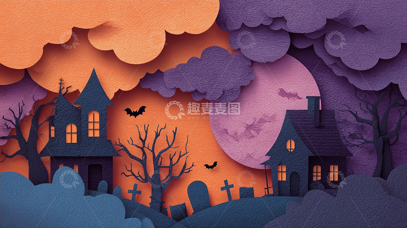 高清大图下载【趣麦麦图】卡通风格的幽暗墓地场景